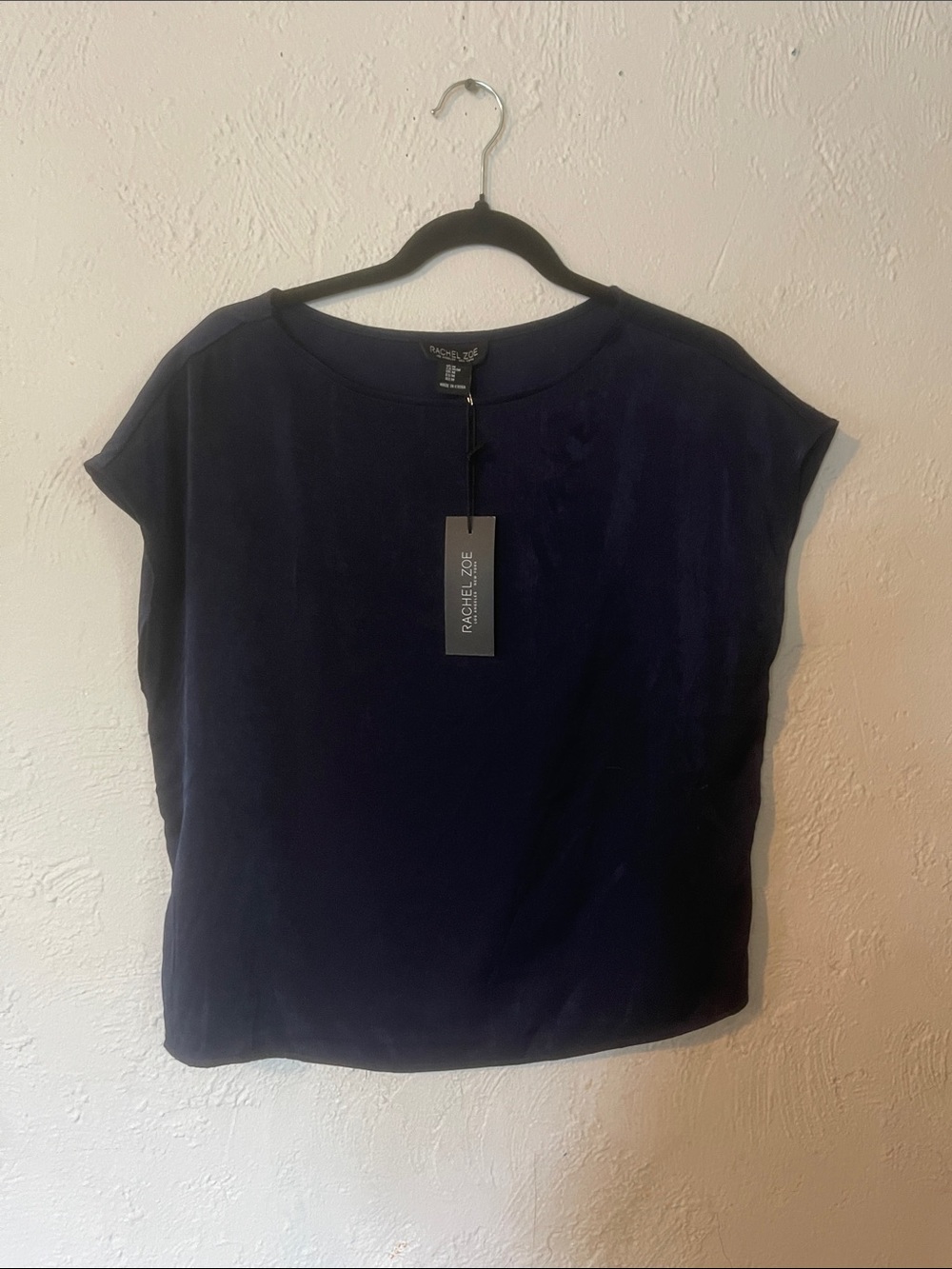 Rachel Zoe Deep Navy Cap-Sleeve Silk Blouse